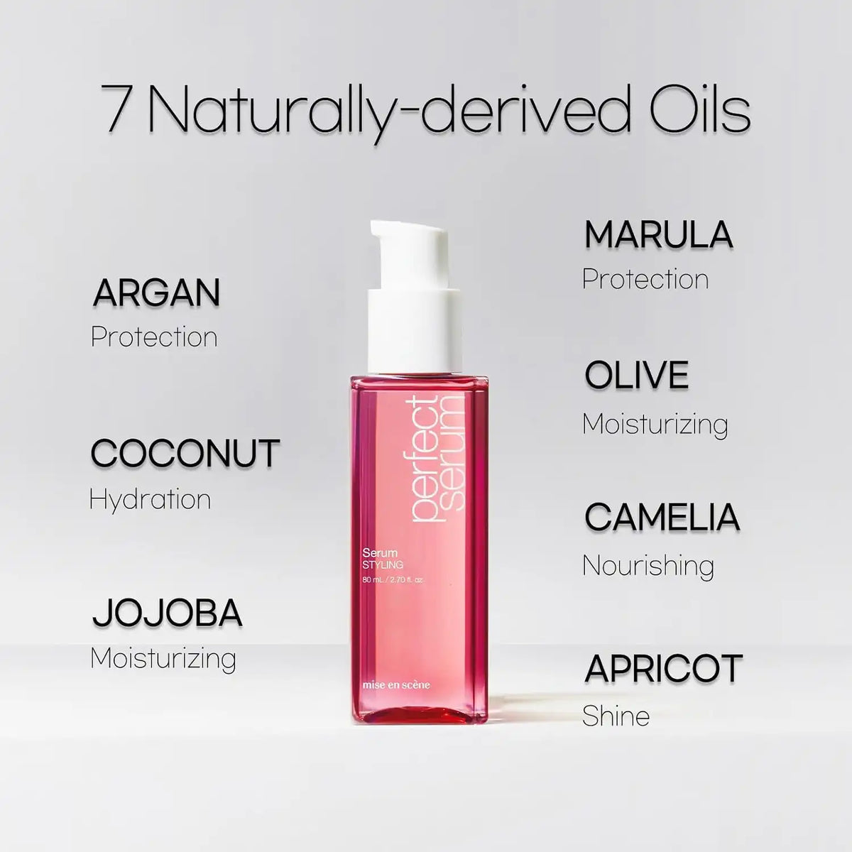 Mise En Scene Perfect Serum Styling - Heat Damage Protection Oil for All Hair Types | Holding Bounce & Heat Protectant | Hair Essence for Long Lasting Curl | Argan Oil | Powdery Scent. 2.70 Fl. Oz.