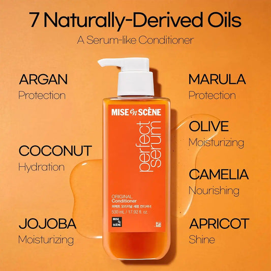 Mise En Scene Perfect Serum Original Conditioner For Damaged Hair, Nutrient Care With Argan Oil, Containing Jojoba-Seed-Oil For Smooth, Glossy Texture, 17.92 Fl. Oz.