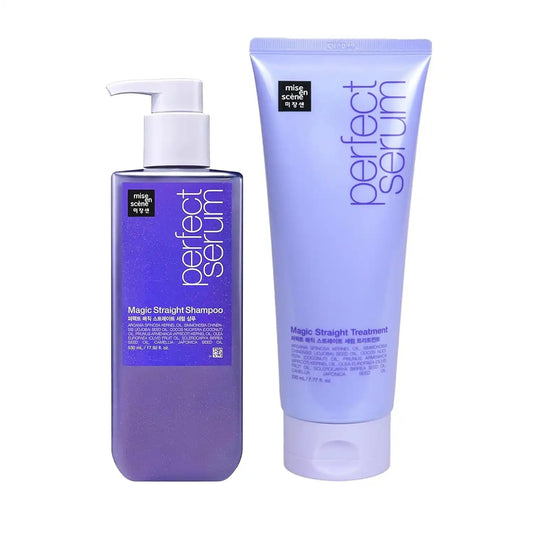 Mise En Scene Magic Straight Serum Shampoo and Treatment SET - Anti-Frizz, Wether Resistance, Hair Straightener Effect, Korean Shampoo for Frizz Control