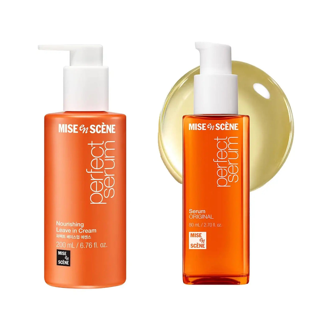 Mise En Scene Perfect Serum Originl & Base Up Essence - Leaved In Conditioner for Heat Protectant, for Frizzy & Dry | Lightweight Cream Texture | Fast Absorbing | Smooths, Shine | Korean Hair Care